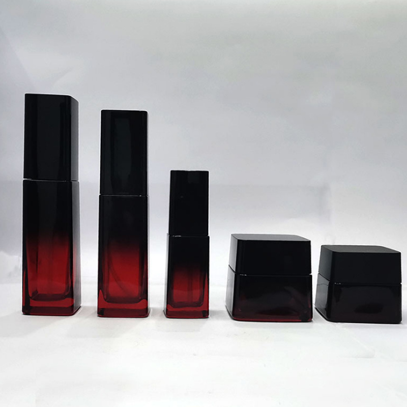 化妝品套裝玻璃瓶 漸變色化妝玻璃瓶 泵頭按壓化妝瓶 玻璃化妝瓶