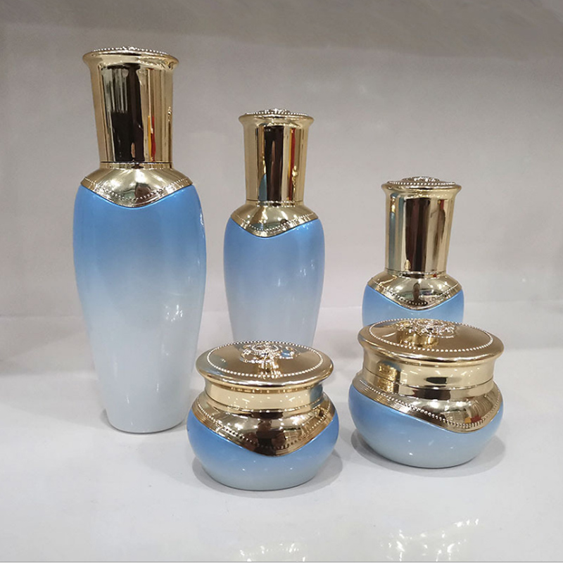 新款高檔護(hù)膚套裝玻璃瓶 噴涂130ml乳液瓶 電鍍絲印化妝品玻璃瓶