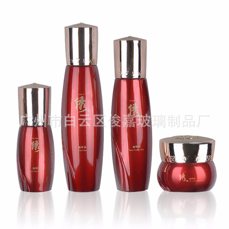 化妝品玻璃瓶子木紋按壓精油膏霜噴霧玻璃瓶套裝
